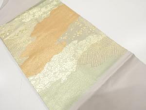 霞に花唐草・鳥模様織り出し　名古屋帯